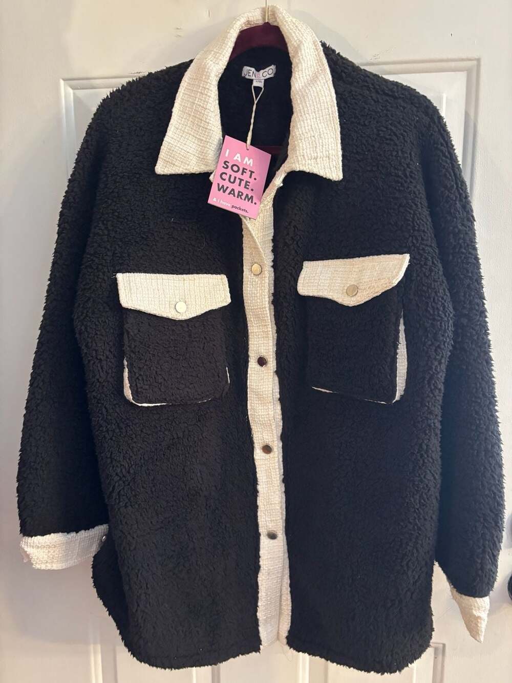Jen & Co Black Sherpa Tweed Shacket Jacket L/XL